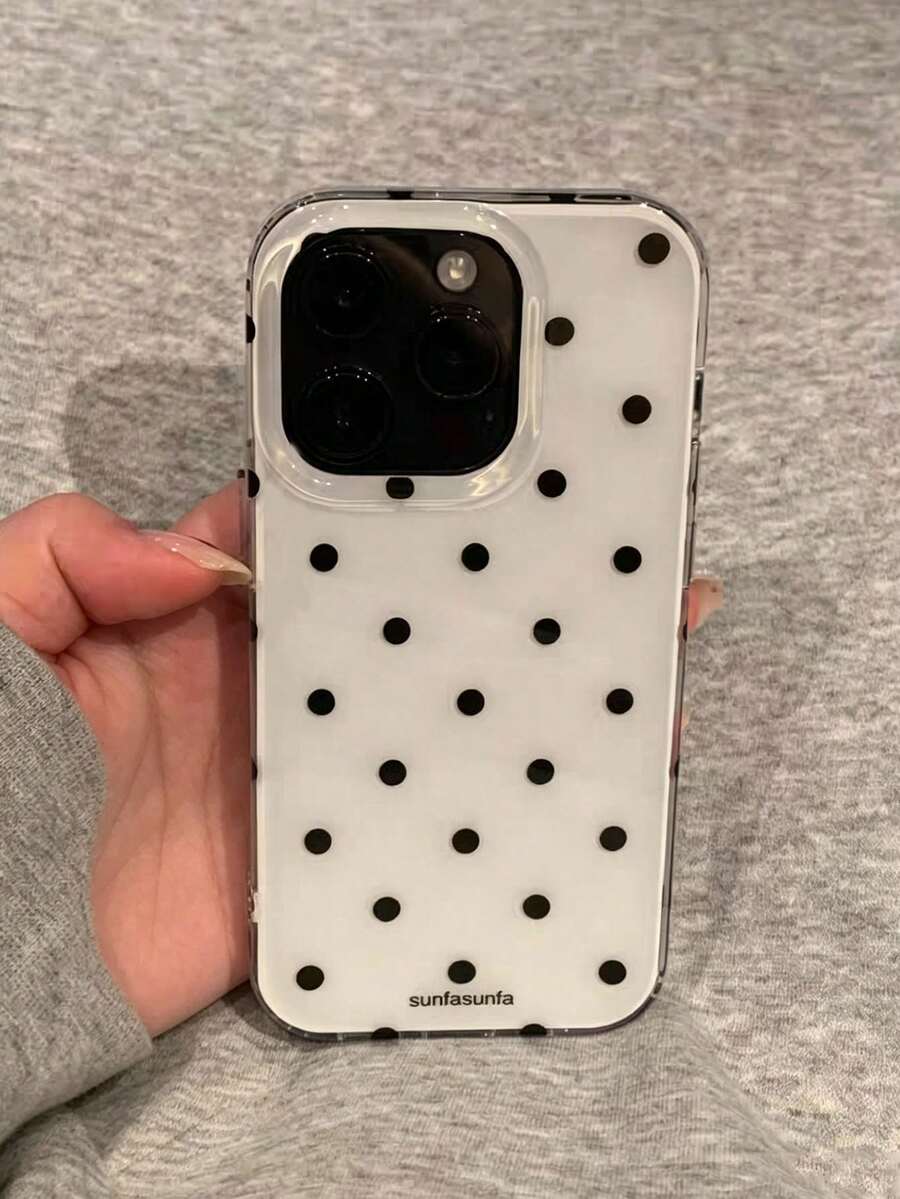 A Stylish Phone Case With A Simple And Cute Design, Featuring A Black And White Polka Dot Pattern, Suitable For IPhone 11 To 17 Series, Including Pro Max Versions. - White - View 1