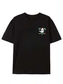 Réplica de camisetas gráficas deportivas americanas para hombre con logotipo de pato de hockey sobre hielo, camiseta con diseño retro, interpretación de los deportes y el tiempo, cuello redondo, versión clásica, suave y cómoda, unisex, colección de camisetas de estilo casual, tela microelástica, para verano. Camiseta unisex de algodón holgada de manga corta y cuello redondo estilo vintage urbano - Negro - Ver 4