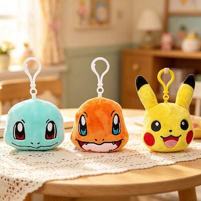 Miniso Mặt dây chuyền nhỏ hình đầu Pikachu, Charmander và Squirtle của Pokémon, mô hình 3D hoạt hình, mặt dây chuyền trang trí đơn giản cho túi xách và chìa khóa, phụ kiện trang trí túi xách và quà tặng (1 chiếc)