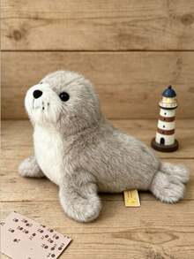 1 pieza Peluche de foca gris de 30cm/11.81 pulgadas, Peluche de foca gris, Criatura marina realista de peluche, Imprescindible para la decoración del dormitorio, Juguete de peluche suave, Regalo para niños y novias, Adecuado como regalo de vacaciones - Caqui - Ver 4