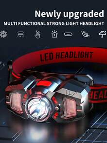 1 قطعة مصباح رأس حثي فائق السطوع COB LED ب- 5 أوضاع إضاءة مع بطارية مدمجة مصباح يدوي قابل للشحن عبر USB مصباح رأس للعمل ضوء طوارئ للصيد والتخييم في الهواء الطلق - كما هو موضح في الصورة - مشاهدة 2