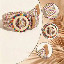 1pc Boho Woven Waist Belts, Multicolor Raffia Belts With Decorative Buckles For Women, Summer Beach & Casual Dresses - Color - View 7