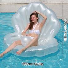 Inflatable White PVC Seashell Shaped Pool Float, Giant Inflatable Clam Shaped Float With Pearl Balls, Seashell Pool Floating Ride-On Raft Chair, Suitable For Adult Summer Beach Party, Pool Inflatable, Beach Essentials, Pool Float - Multicolor - View 7
