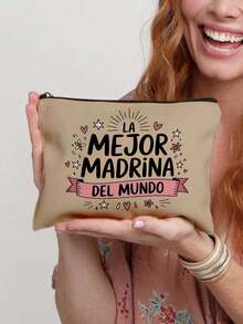 “最佳教母”图案化妆包，女孩礼物，可爱复古简约时尚字母印花包，小物件收纳包，化妆品整理包，洗漱包 - 彩色 - 查看 10