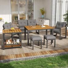 Modern Outdoor Sofa Set, Ideal For Relaxation And Gatherings. Iron Frame, Woven Armrests, Seat Cushions Included, Multifunctional Table. - 灰色 - 查看 3