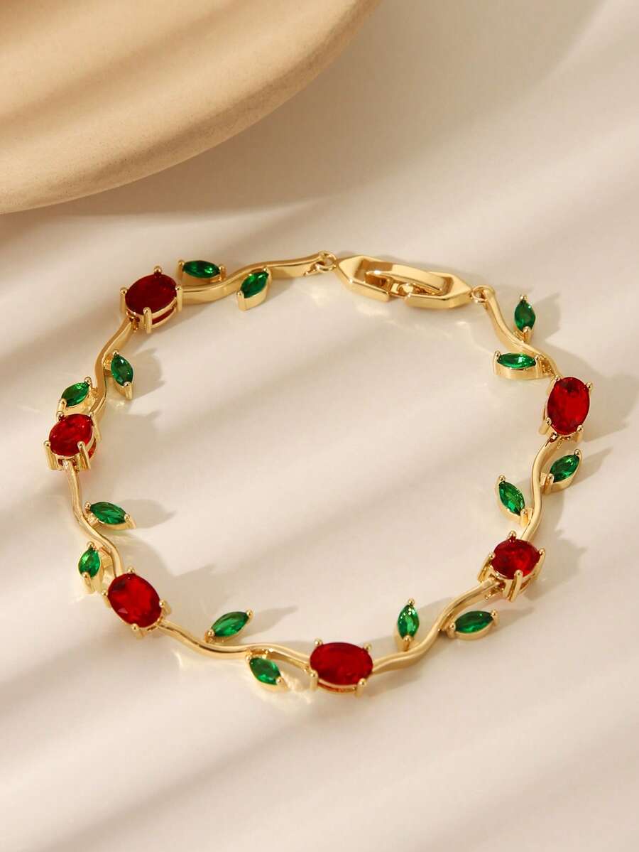 1 chiếc vòng tay tennis đính đá Zirconia cao cấp, thiết kế hoa lá độc đáo, có các màu hồng, xanh lá cây, xanh dương, trắng, xanh ngọc bích, nhiều màu, phụ kiện thanh lịch hàng ngày/ngày lễ, trang sức cô dâu, vật dụng cần thiết cho kỳ nghỉ hè, toát lên vẻ nữ tính duyên dáng, món quà lý tưởng cho Ngày của Mẹ, Ngày Valentine, Giáng sinh, Kỷ niệm, hoàn hảo cho người thân yêu.