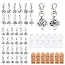 Bộ 30 móc khóa hình cây sự sống bằng hợp kim bạc cổ, có khóa càng cua xoay và vòng nối bằng sắt, bao gồm 10 móc khóa hình cây, 10 túi vải organza và 10 thiệp cảm ơn. Kích thước 2,36 inch, thích hợp để trang trí túi xách. - A - Xem 10
