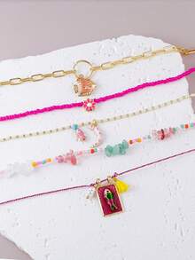 Collar de cuentas de estilo bohemio de varias capas, juego de 5 piezas con colgantes de concha, estrella de mar, pez y cangrejo, regalo temático del océano para vacaciones en la playa para m - Multicolor 2 - Ver 6