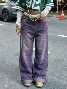 Women's Vintage Loose Boyfriend Straight Leg Jeans Casual Spring - Purple - View 6