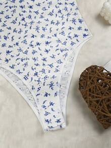 Blue Floral Ruffle Tie Strap Jumpsuit - Romantic Date, Vacation, Everyday Essential - White - View 2