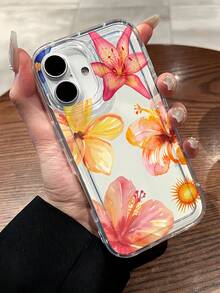 1pc Inflatable Golden Lily Flower Minimalist TPU Shockproof Full Coverage Phone Case, Compatible With Apple 17, 16, 15, 14, 13, 12, 11 Pro Max, Air, And Series - Multicolor - View 3
