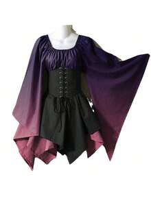 Halloween Costume, Renaissance Medieval Dress, Retro Gothic Costume For Cosplay And Stage - Black Gradient - View 2
