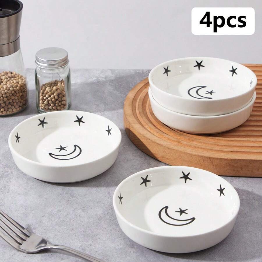 Bộ 4 đĩa sushi nhỏ kiểu Nhật 5 inch, thiết kế hình trăng sao, đĩa tráng miệng bằng gốm, đĩa khai vị, đĩa phục vụ nhỏ cho các món ăn kèm, gia vị, sushi, món khai vị, món tráng miệng. - Nhiều màu - Xem 1