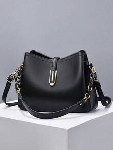 Fashionable Solid Color Women Handbag, Women Chain Shoulder Bag, Women PU Leather Shoulder Bag & Phone Wallet, Bucket Wallet , Office Bag - Khaki - View 1