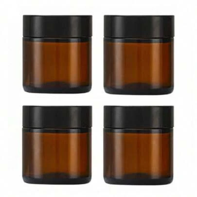 4pcs-Brown Glass Cream Jars With Lids, Mask Jars, Cosmetic Sample Jars, Ointment Jars, High-Quality Thickened Glass Sample Jars, Suitable For Cream, Face Cream, Candles, Etc
