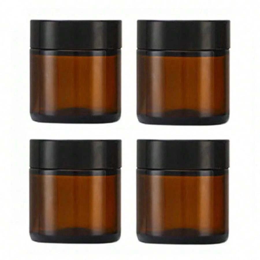 4个棕色玻璃乳霜罐，带盖，面膜罐，化妆品样品容器，药膏罐，高品质加厚玻璃样品罐，适用于乳霜、面霜、蜡烛等。 - 茶色 - 查看 1