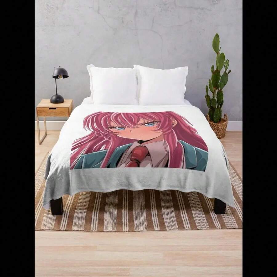 Angry RedHaired Anime Girl With Fiery Expression Cozy Throw Blanket For Home Decor - 1 - 查看 1