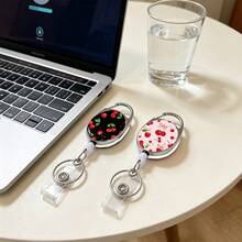 1pc Cute Pink Cherry ID Badge Clip, Single-Sided Oval Nurse Badge Reel Retractable, Sweet Versatile Badge Holder, Durable Name Tag Clip Keychain For Nurses, Men, Women, Staff, Medical, Teachers, Social Workers, Medical Assistants, Nurse's Day, Teacher's Day Gift - Sweet Style - View 10
