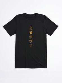 Camiseta negra con estampado de corazones dorados para mujer estilo casual verano - Negro - Ver 2