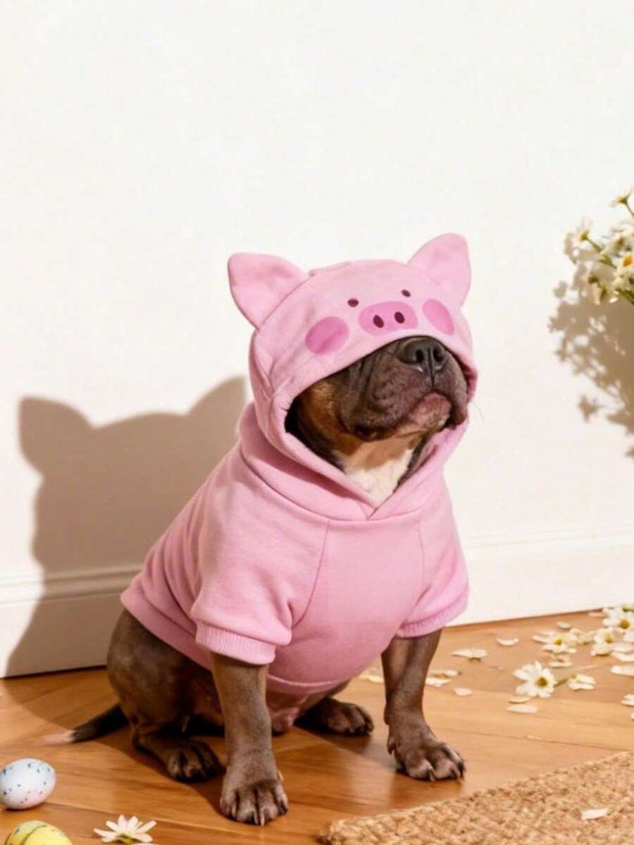LUCKIE PAL 1pc Casual Pet Pig Cosplay Hoodie, Versatile, Warm, Comfortable, Shed-Resistant, Suitable For Indoor And Outdoor Use For Cats And Dogs - Pink - View 1