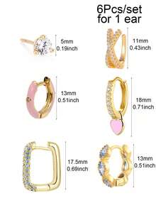 6件套彩色耳环套装，女士款，蓝色锆石圈形耳环，粉色珐琅吊坠耳环，女士节日珠宝配饰 - 6Pcs/Set - 查看 3