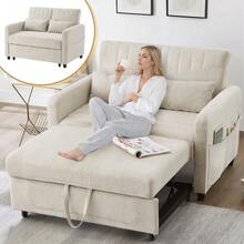 [Sofa Bed With Sleeping Function] Two-Seater Fold-Out Sofa, Extendable Design, Simple And Modern, Contemporary Style, Three-Position Adjustable Backrest, Breathable Cotton-Linen Fabric - Beige - View 4