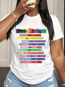 Women Casual Shirt White Month Inspirational Quotes  Harriet Malcom Garvey Maya Cj Frederick E B Thurgood Rosa Print Top Everyday Wear - 白色 - 查看 2
