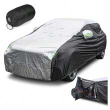 Lubardy Cubierta para Auto ImpermeableFunda para Carro 510X190X180CM con Cremalleras antirayaduras y Tiras Reflectantes Antiarañazos Y Antipolvo Antilluvia y Antiuv Ajuste Universal para SUV - NegroPlata - Ver 2