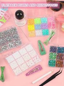 48 grilles de kit de strass pour ongles en perle et résine de couleurs mélangées, cristaux à dos plat avec un stylo de ramassage et des pinces pour la décoration des ongles, le maquillage, les chaussures et les artisanat de paillettes DIY - Multicolore - Voir 8
