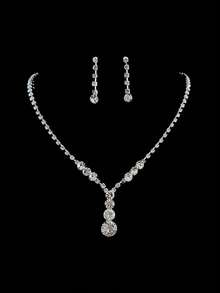 1 Set Bridal Necklace Earrings Jewelry Set, Fashionable Elegant Versatile Rhinestone Decorated Choker Necklace - Silver - View 15