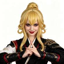 Tóc giả cosplay nữ thời trang, bồng bềnh, gợn sóng, có mái, chịu nhiệt, kiểu tóc xoăn bồng bềnh, màu nâu điểm xuyết cam, kiểu đuôi ngựa cao tết bím, đuôi ngựa đôi màu hồng nhạt, đuôi ngựa cao màu vàng và đuôi ngựa cao màu đỏ tươi, lý tưởng cho các dịp lễ, hội nghị anime, tiệc cosplay và các sự kiện theo chủ đề. - Nhiều màu - Xem 4