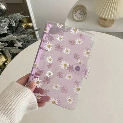 1pc 6-Ring Colorful Daisy Binder, With Soft Fresh Cover, DIY Loose-Leaf Notebook Set, Minimalist 6-Ring Binding Cover, Planner, Colored Notebook, Stationery Supplies, Inner Pages Not Included