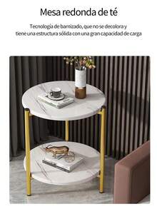 Round Side Table Made Of Composite Wood With A Marble-Effect Texture, Modern Minimalist Side Table For Sofa, 2-Tier Storage Unit - 黑色 - 查看 6