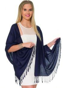 Shawls And Wraps Evening Dresses, Large Soft  Wedding Shawl - 海軍深藍色 - 查看 3