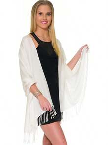 Shawls And Wraps Evening Dresses, Large Soft  Wedding Shawl - 白色 - 查看 3