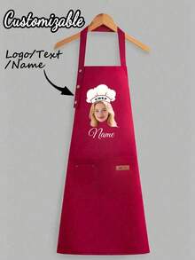 1pc Customizable Cooking Apron With Text And Personalized Photo, Suitable For Father's Day, Mother's Day, Wedding Season, Graduation, Gift For Family And Friends. Can Customize Logo, Name, And Pattern On Apron And Dishwashing Gloves - Multicolor - View 3