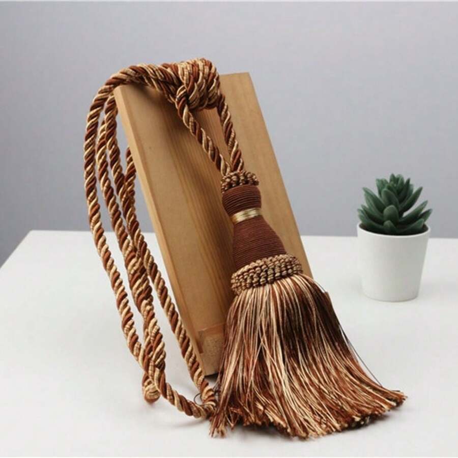 Pair Of Tassel Rope Curtain Tiebacks Tie Backs Holdbacks 10 Colours NEW - Light Brown - 查看 1