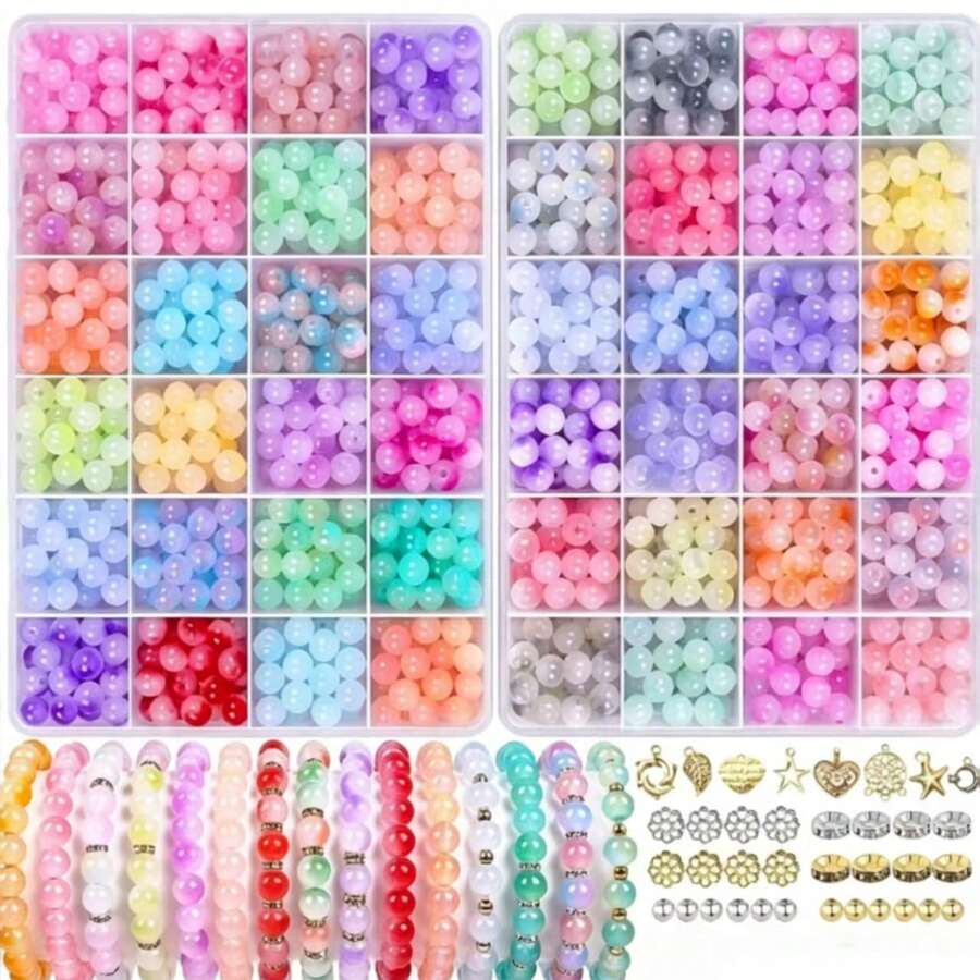 100/360/720 hạt cườm thủy tinh 8mm, thích hợp cho bộ dụng cụ thủ công, phụ kiện DIY, quà tặng sinh nhật. - Nhiều màu - Xem 1