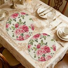 A Circular Placemat With Rose, Green Leaves, And Vintage Patterns, Suitable For Use In Spring, Summer, Autumn, And Winter. It Adopts A Multi-Color Pattern Design And Is Woven From 100% Polyester Fiber. The Size Is 15 * 15 Inches And Can Be Machine Washed With Polyester Placemats. It Is Heat-Resistant, Stain Resistant, Waterproof, And Easy To Clean - Multicolor - View 3