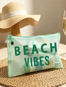 Tas Pantai Jala Tahan Air Berwarna-warni, Tas Kosmetik dengan Motif "Beach Vibes", Tema Pantai. Tas Kosmetik Transparan Kapasitas Besar, Tas Kosmetik dengan Resleting Nilon, Dapat Menyimpan Tabir Surya, Camilan, Bikini, dan Perlengkapan Pantai. Penyimpanan Musim Semi/Panas, Sempurna untuk Berenang dan Pantai, Perlengkapan Penting untuk Pelayaran, Hadiah Liburan Musim Panas - MultiWarna - View 9