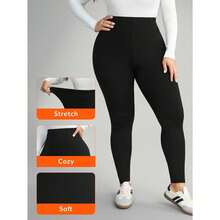 Leggings Largos Negros para Mujer Alto Estiramiento 83% Poliéster 17% Elastano Ideal para Deportes Fitness Yoga y Uso Diario - Negro - Ver 6