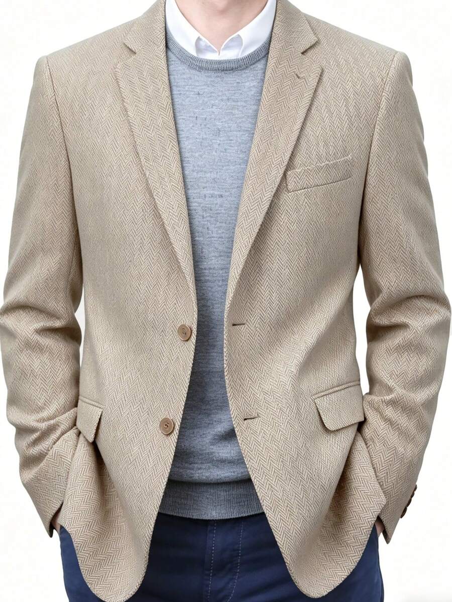 WindsorQuad Bộ vest nam vải tweed xương cá 1 mảnh, áo blazer, bộ vest thanh lịch cho nam giới, dáng ôm, thích hợp cho công sở, đám cưới, dạ hội, tiệc tùng, phong cách quý tộc cổ điển. - Rượu sâm banh - Xem 1