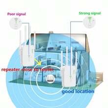 WiFi信号扩展器/中继器，300Mbps 2.4G单频无线宽带/Wi-Fi扩展器，4天线无线信号增强器，一键设置，即插即用 - 美規A型插(110-127V) - 查看 4