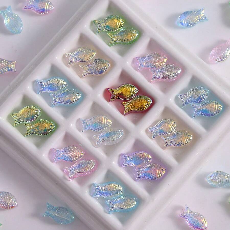5pcs Colorful Laser Koi Fish Shaped Resin Accessories, Random Colors, DIY For Hair Clips, Phone Cases, Fridge Magnets - Random Color - View 1