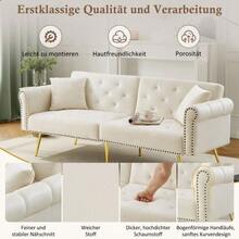Modern 2-Seater Sofa Bed – Velvet Upholstery, 3-Position Adjustable Backrest & Gold-Plated Metal Feet. Stylish Sofa With Sleeping Function – Space-Saving, Durable, Ideal For Small Rooms. - 米色 - View 3