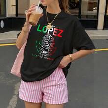 Camiseta Negra con Estampado de Aguila y Texto Lopez Lifetime Member para Mujer Casual - Negro - Ver 3