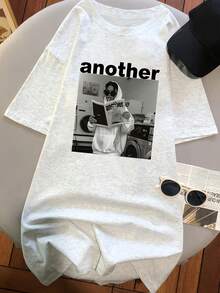 Ny modell 2026 Dam sommar kortärmad T-shirt, designer slim-fit kortärmad T-shirt med tecknat tryck, topp, baslager # 3333 Sommar T-shirts - [Vit] - Visa 5