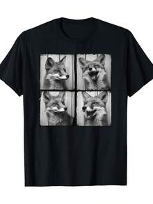 Oversized Fox T-Shirt - Smiling Fox And Pet Fox Design, Soft Casual Summer T-Shirt With Realistic Animal Print, Comfortable Fit For Fox Lovers, Casual Wear And Themed Events-X - Black - View 2