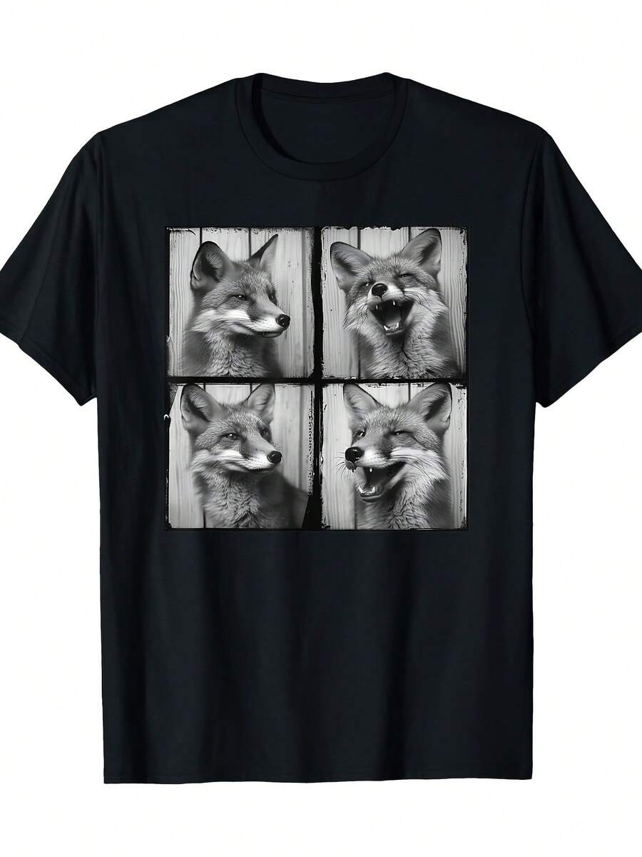 Oversized Fox T-Shirt - Smiling Fox And Pet Fox Design, Soft Casual Summer T-Shirt With Realistic Animal Print, Comfortable Fit For Fox Lovers, Casual Wear And Themed Events-X