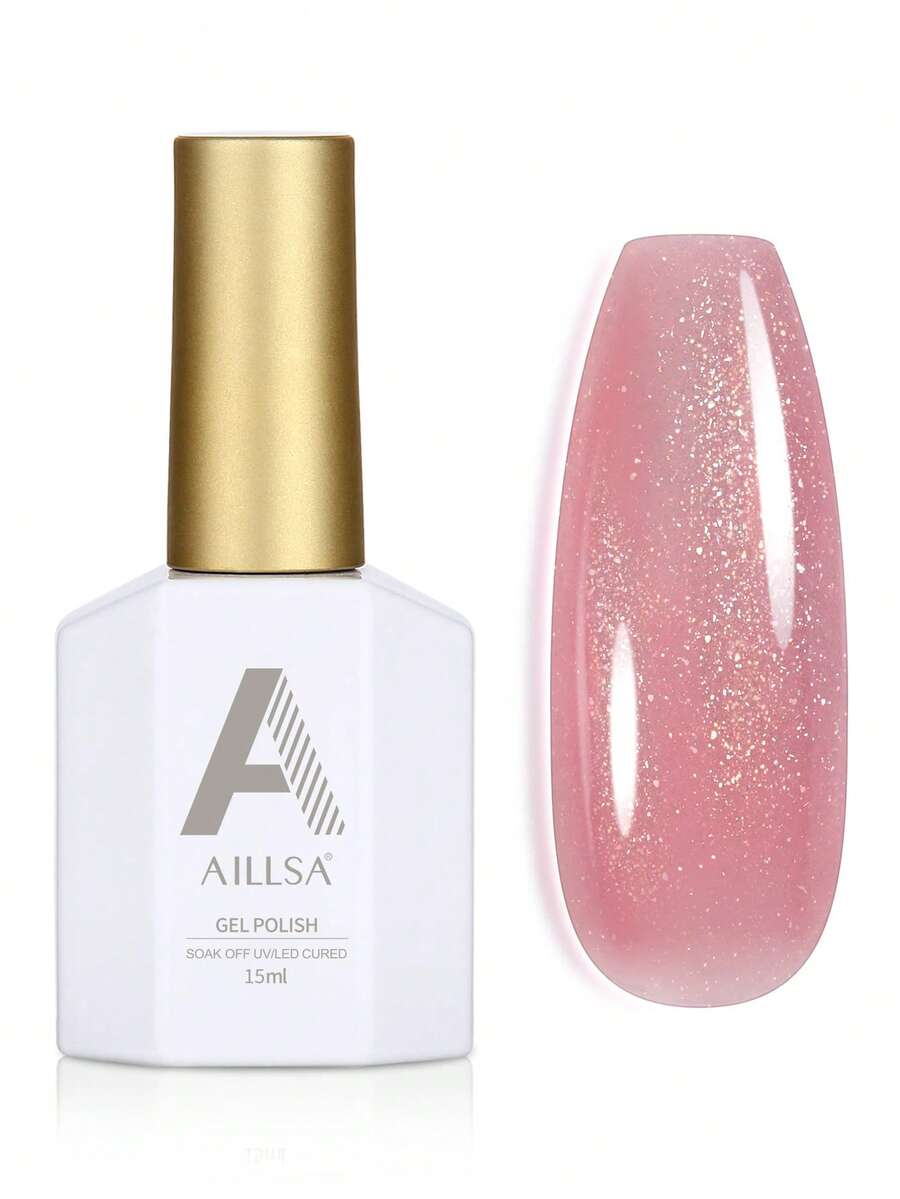 AILLSA Cat Kuku Gel Glitter Pink Alisa, 15ml/Botol, Cepat Kering, Cocok untuk Pengeringan dengan Lampu UV/LED, Cocok untuk Manikur DIY atau Hadiah - Berwarna merah muda - View 1